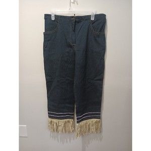Taiga Dark Blue Denim Capri Faux Pearls Suede Fringe & Inside Band Women Size 12